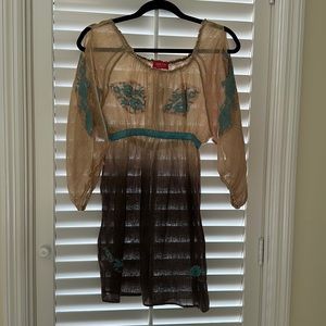 Vanity Rosa linen and lace Saint Barth mini dress tunic top. One size.  EUC